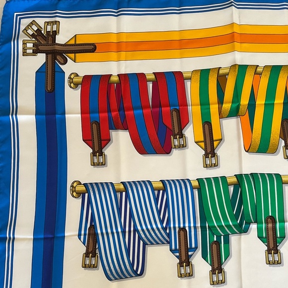 HERMES Silk Scarf Les Sangles 90cm design Jacques Eudel 1967 EUC Circa1980s - Picture 3 of 13